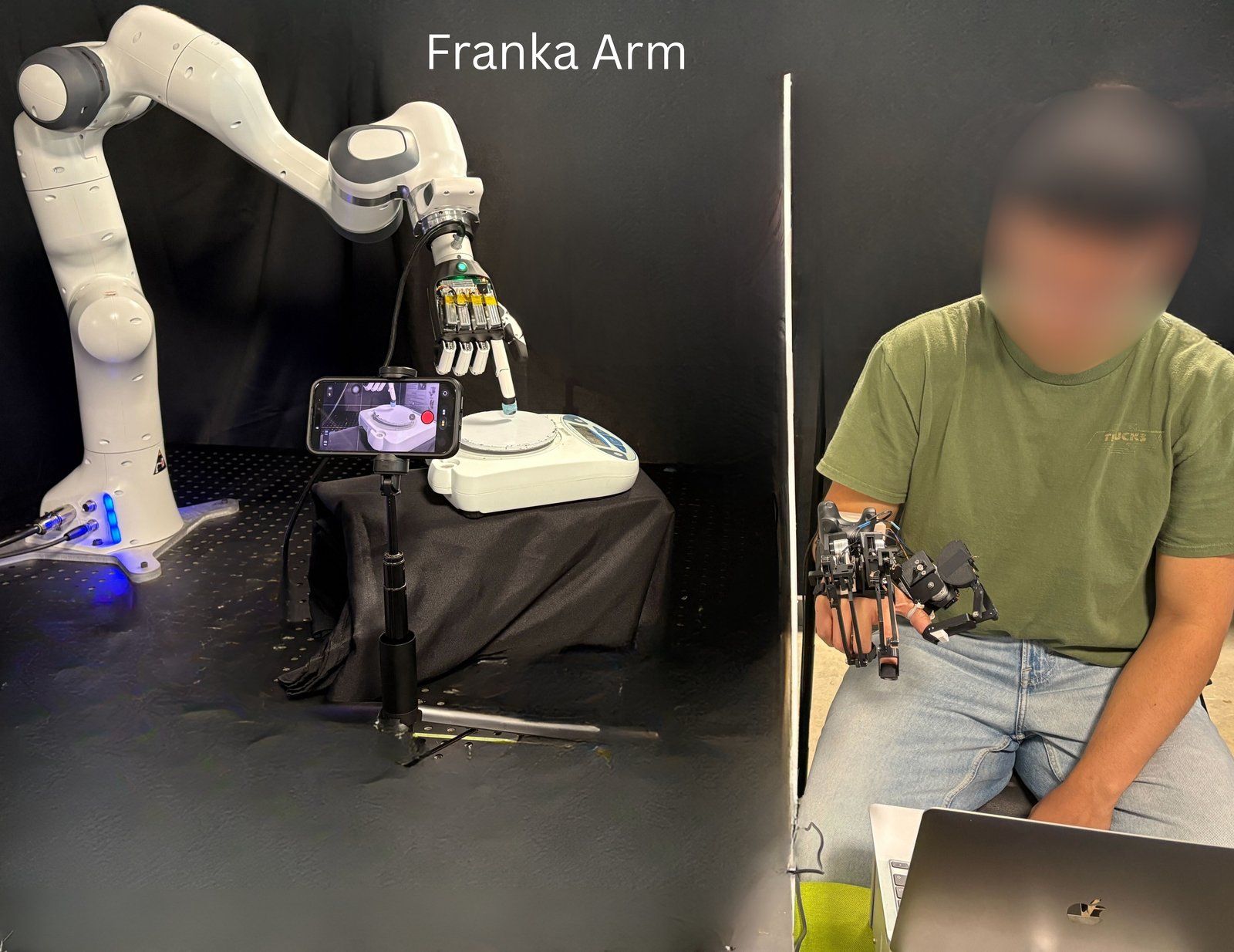 Franka arm and Inspire hand scale-pressing teleoperation setup